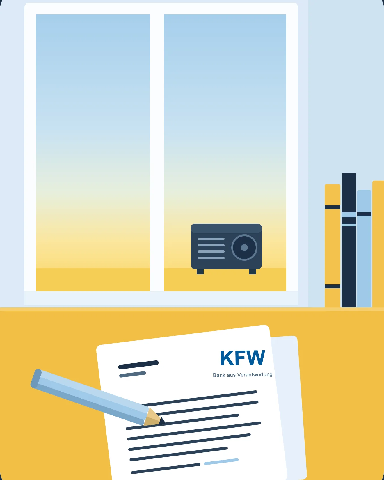 Illustration: KfW-Förderantrag (Programm 458) für eine Wärmepumpe - den Antrag übernimmt Limes Heiztechnik